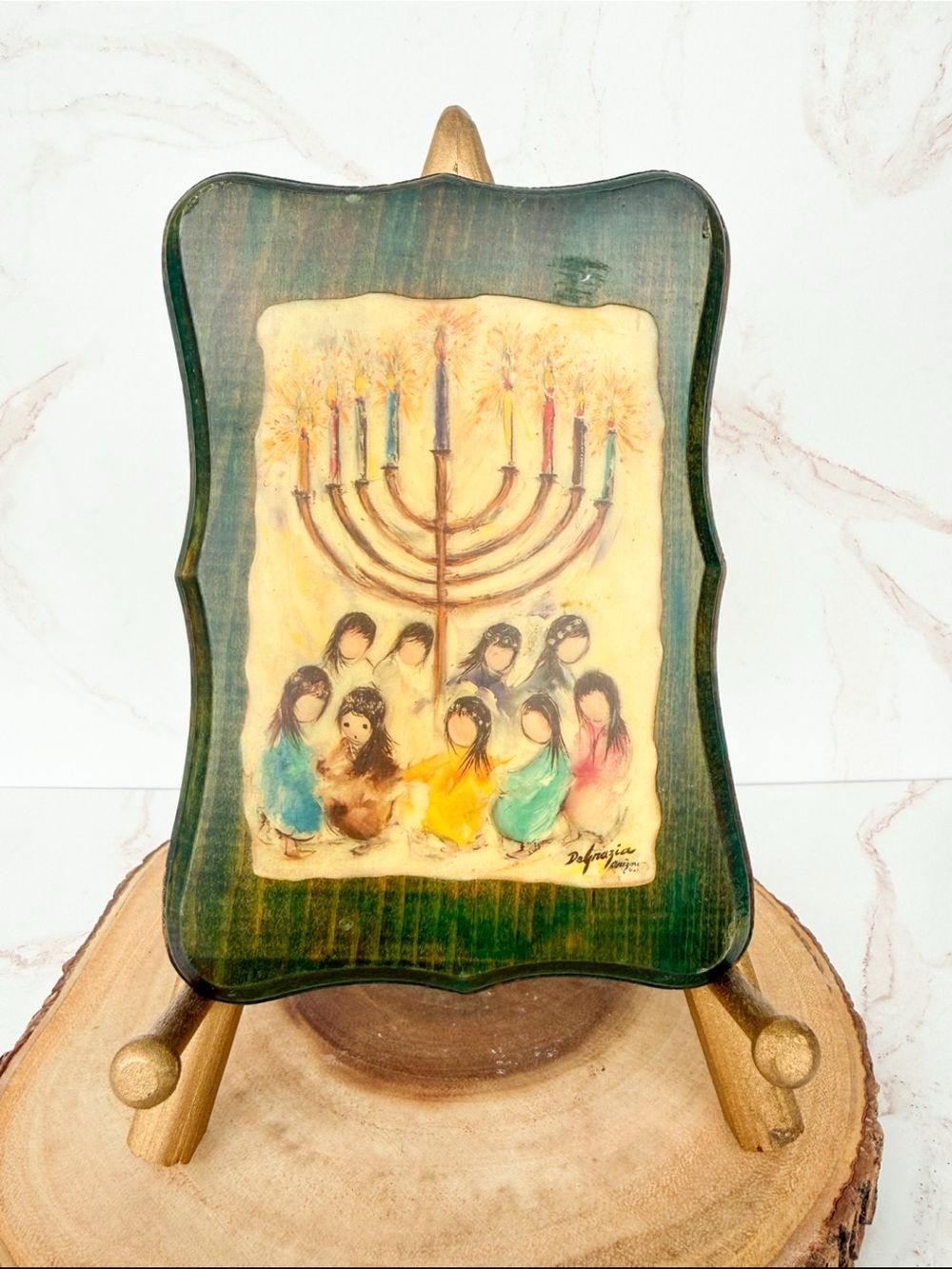 Vintage Ted DeGrazia “Hanukkah Festival of Lights” Wood Plaque – Gallery in the